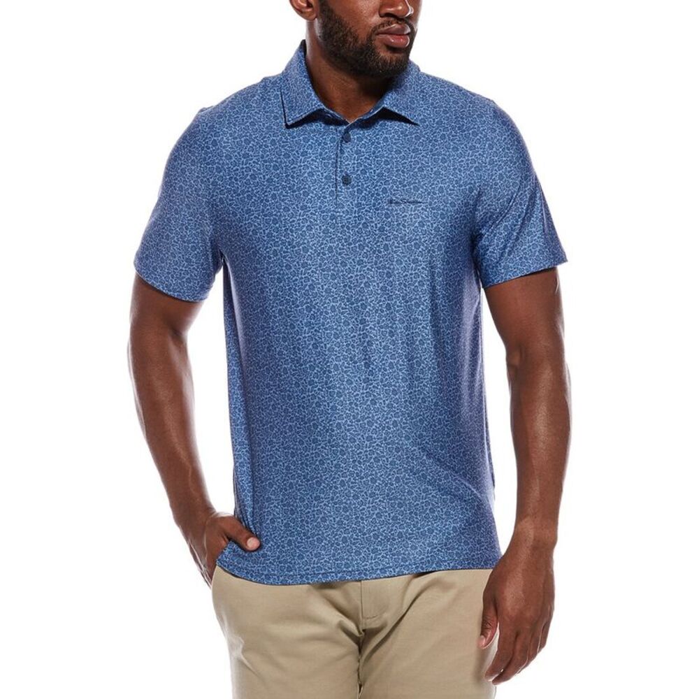 Ben Sherman Mens Tile Floral Tech Jersey Sports Fit Polo Shirt, Blue